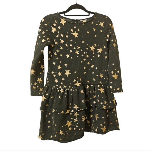 CREWCUTS Girls' Gold Stars Tiered Fleece Dress - Size Large - Picture 2 of 9